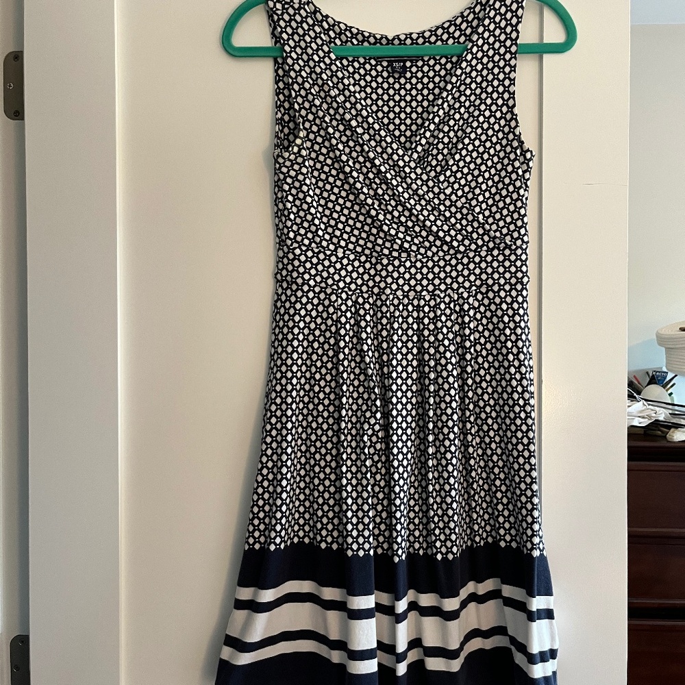 Nautical print Lands End cross over dress